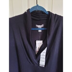 Kenneth Cole Reaction 2X Drape Neck Top Long Sleeve‎ Blouse Black XXL NWT